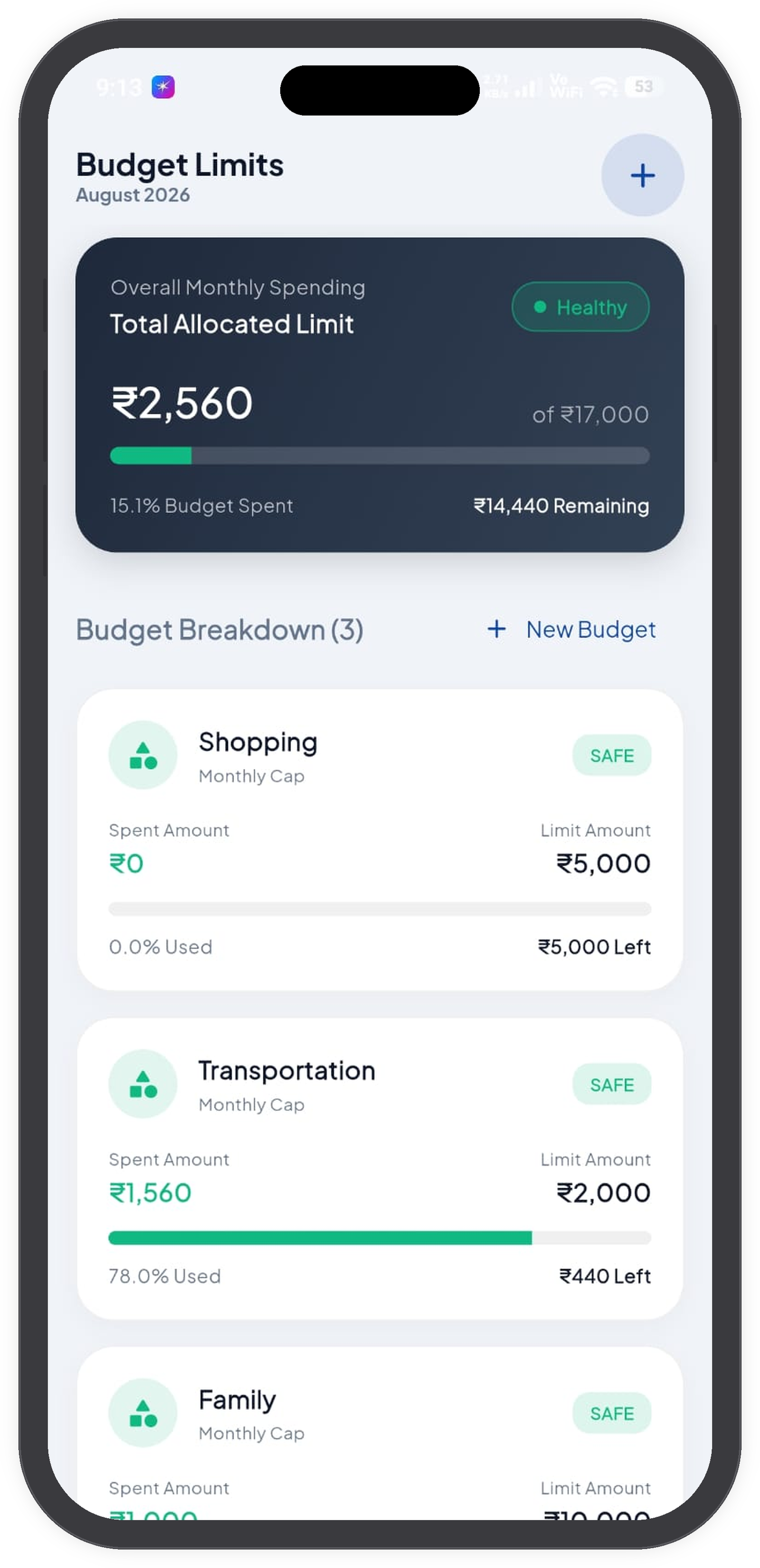 ExpenPilot Budget Limits Screen