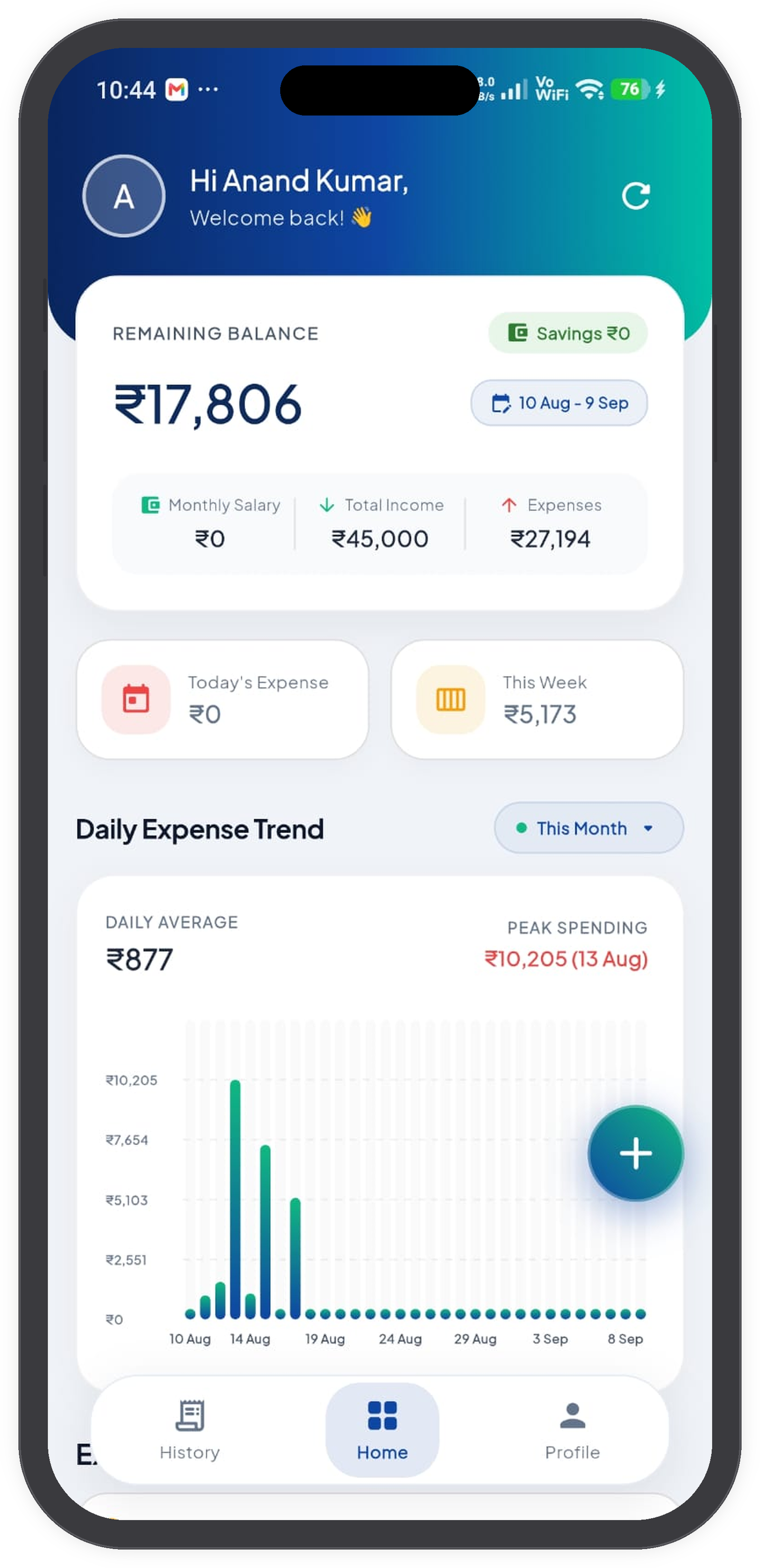 ExpenPilot App Dashboard Screenshot